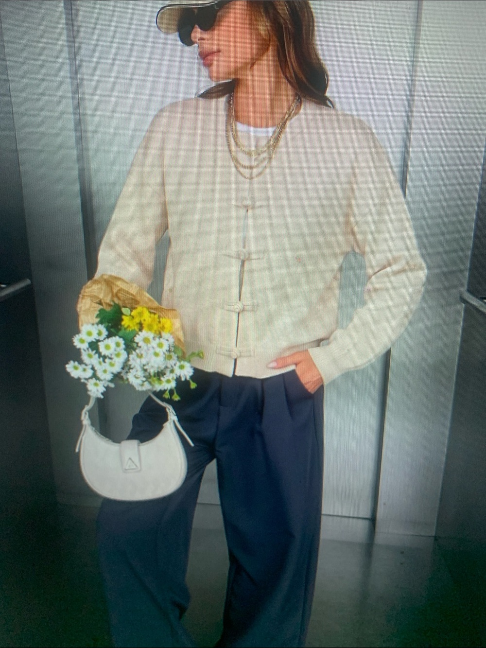 Classic Cream Knit Sweater with Decorative Knot Closures